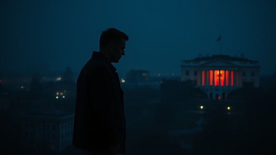 A shadowy figure overlooks a dark cityscape, embodying prophetic voices against the deep state.