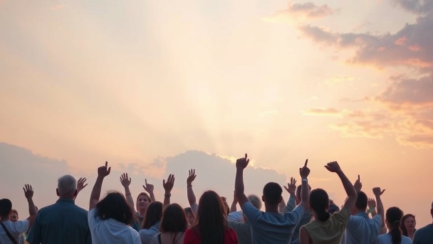 A diverse group united in Christian hope at dawn, anticipating the Rapture.