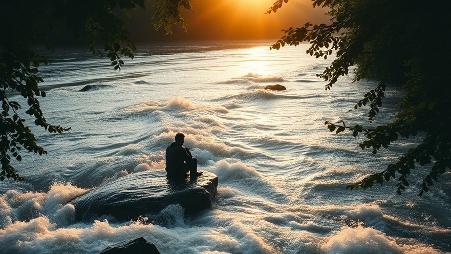 Solitary figure by a serene lake at sunrise, capturing healing and divine promises.