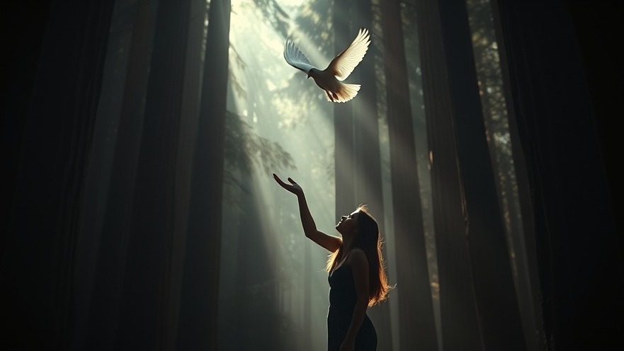 A serene moment in a redwood forest, depicting revival and national repentance.