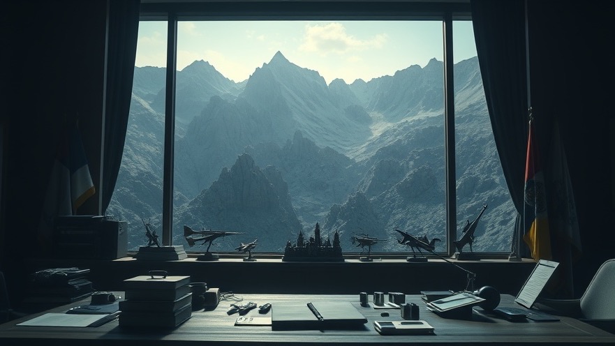 Cinematic depiction of Cyrus anointing in a dim room with rocky mountains, showcasing spiritual warfare themes.