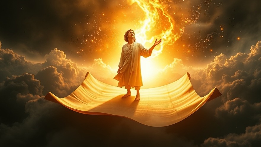 Patricia King declaring prophetic words atop a glowing scroll, transforming chaos into creation.