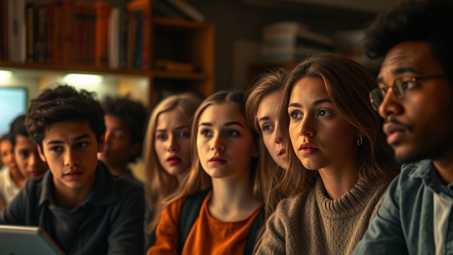 Diverse students in dynamic discussion reflecting critical thinking decline in American education.