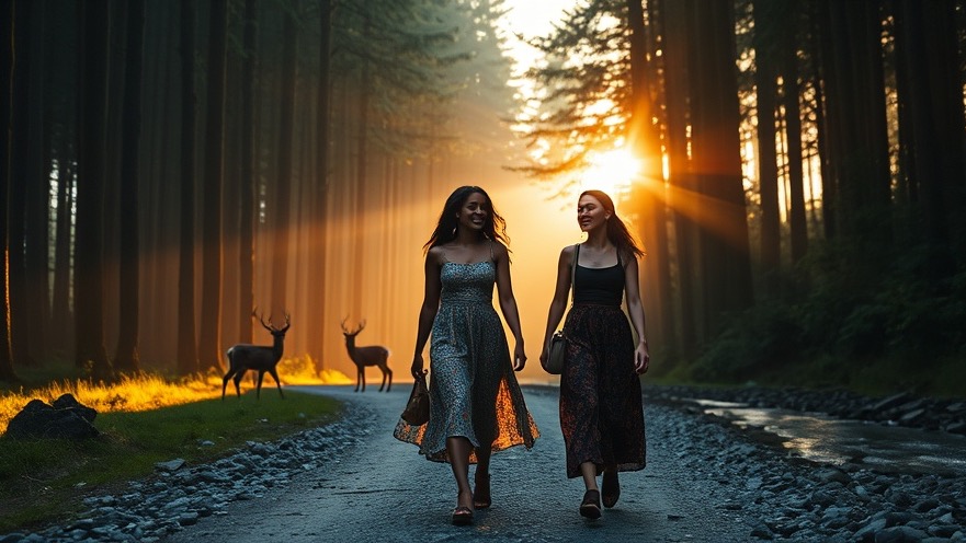 Women embracing divine purpose and spiritual awakening in a golden-lit forest.