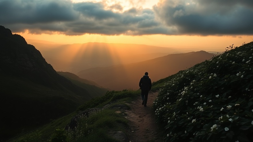 A figure in a serene landscape embodies spiritual warfare and renewal, reflecting hope.