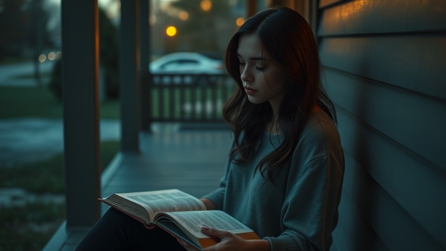 Young woman in quiet prayer on porch, embracing spiritual preparation with God.