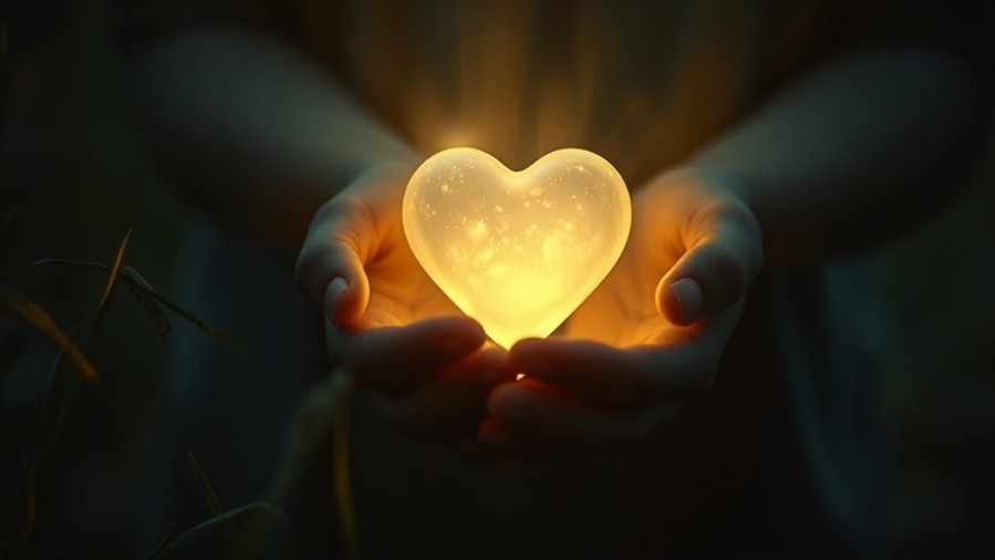 James Goll's healing through prayer; a glowing heart radiates light in nature.