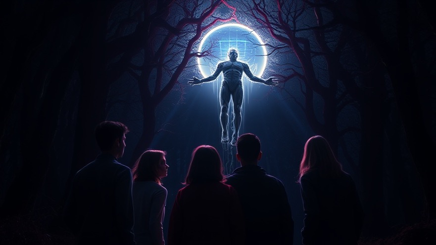 Gen Z revival through prayer as teens confront a menacing AI from a glowing portal.