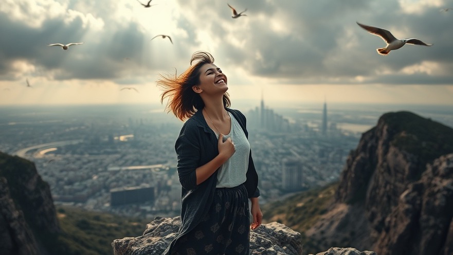 A woman joyfully embraces nature's beauty, embodying faith-driven conservatives' spirit.