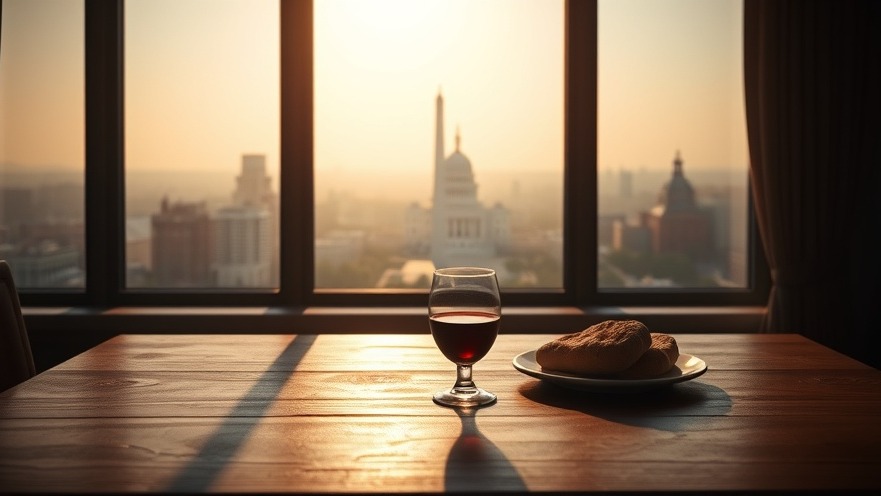 Revival in America: serene communion scene with wine and bread overlooking D.C.