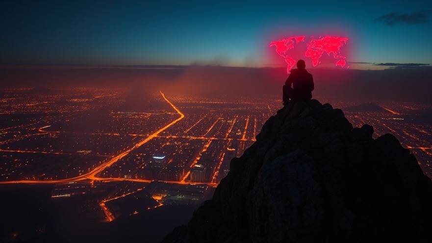 A figure atop a hill contemplates divine provision and radical faith over a twinkling city.