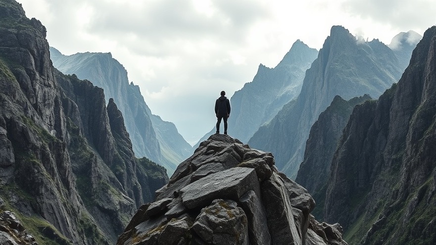Spiritual empowerment amidst towering mountains, embodying faith and authority.