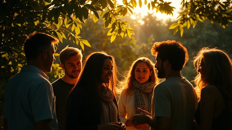 Diverse group discussing divine calling in warm sunlight, fostering community prayer.