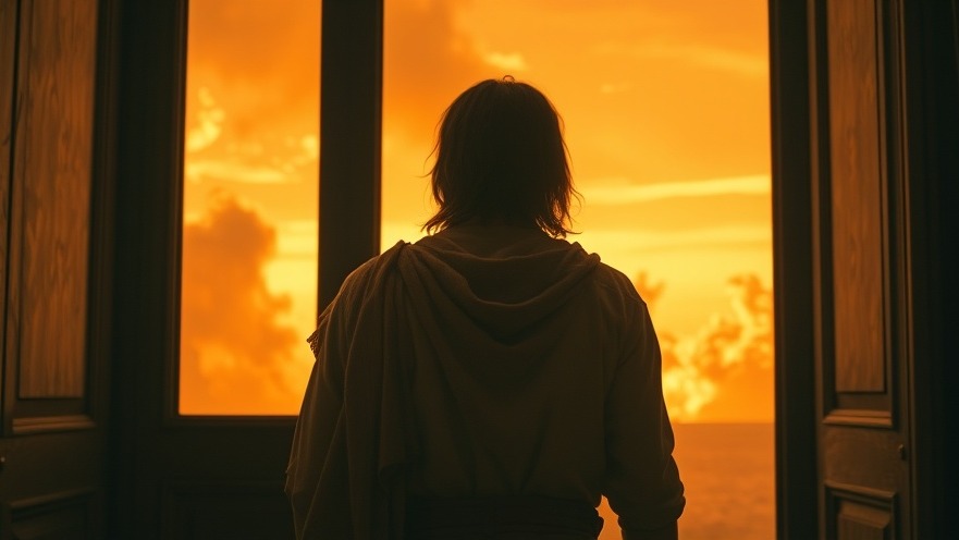 A young man stepping into an apocalyptic world, embodying prophetic insights and spiritual outreach.