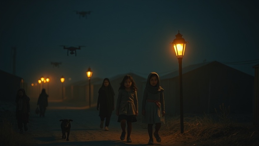 Cinematic scene highlighting spiritual warfare against human trafficking, with young girls in fear.
