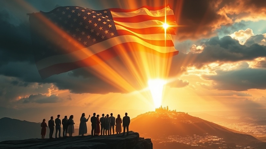 Dramatic digital painting of glowing American flag, prophetic gifts, and national identity.