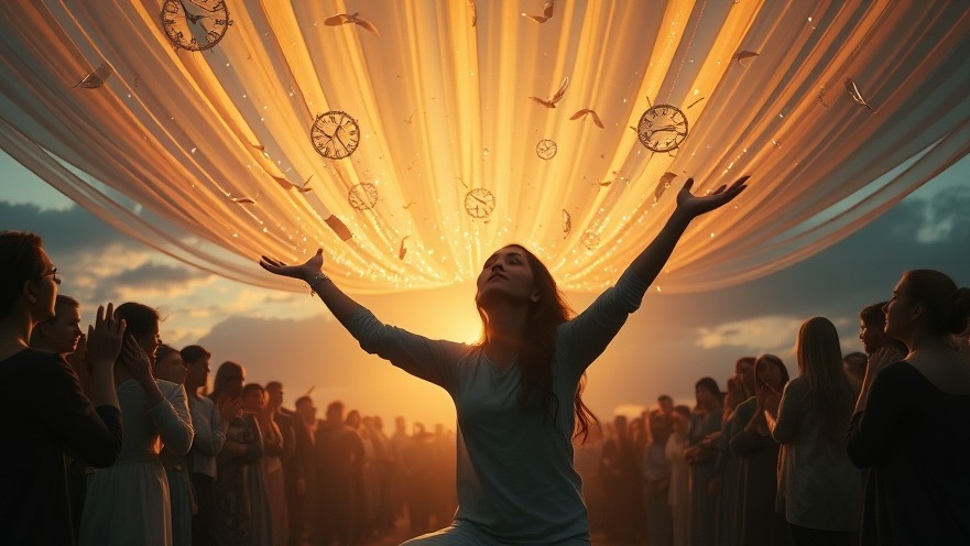 A sacred prayer gathering illustrating personal breakthroughs in spiritual warfare amid glowing twilight.