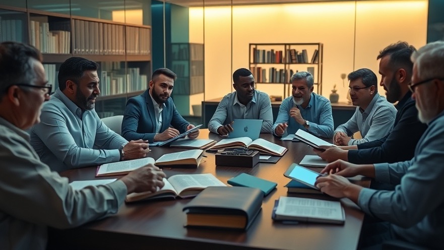 Diverse pastors engage in spirited team learning for spiritual growth in a modern conference room.