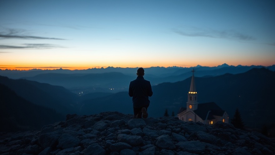 A serene figure kneels in prayer at Rocky Mountain peak, embodying the Power of Prayer.
