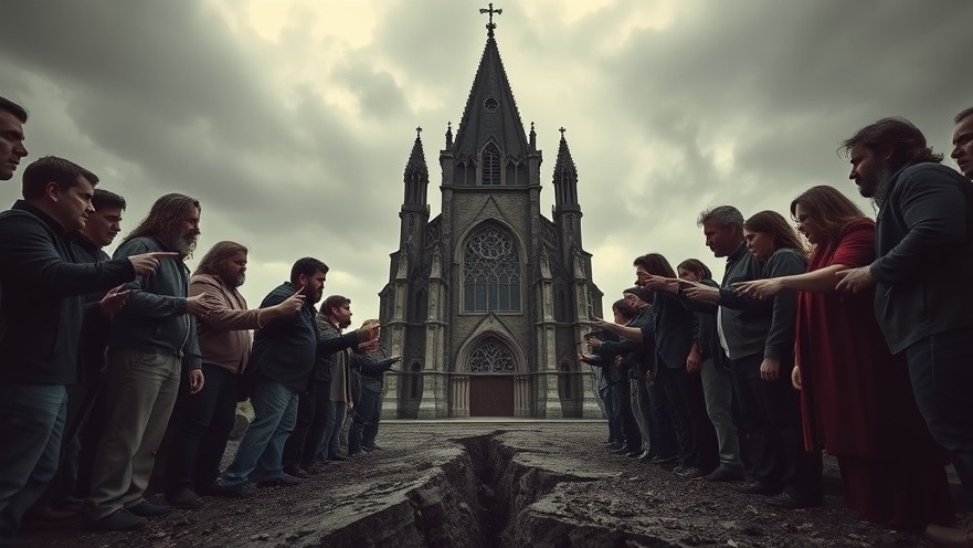 Dramatic depiction of Christian unity vs division amid spiritual warfare.