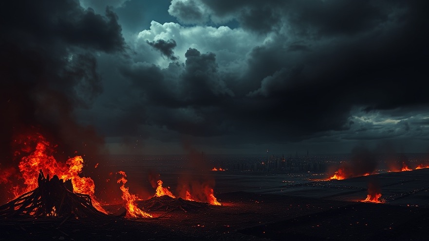 A fiery apocalyptic landscape reflecting end times prophecy with chaos and destruction.