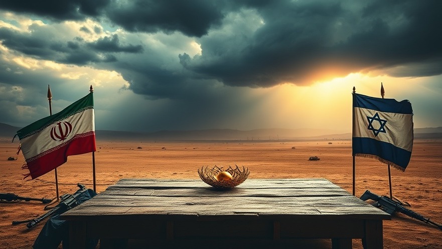A weathered negotiation table in a desert, symbolizing geo-political dynamics with hope.