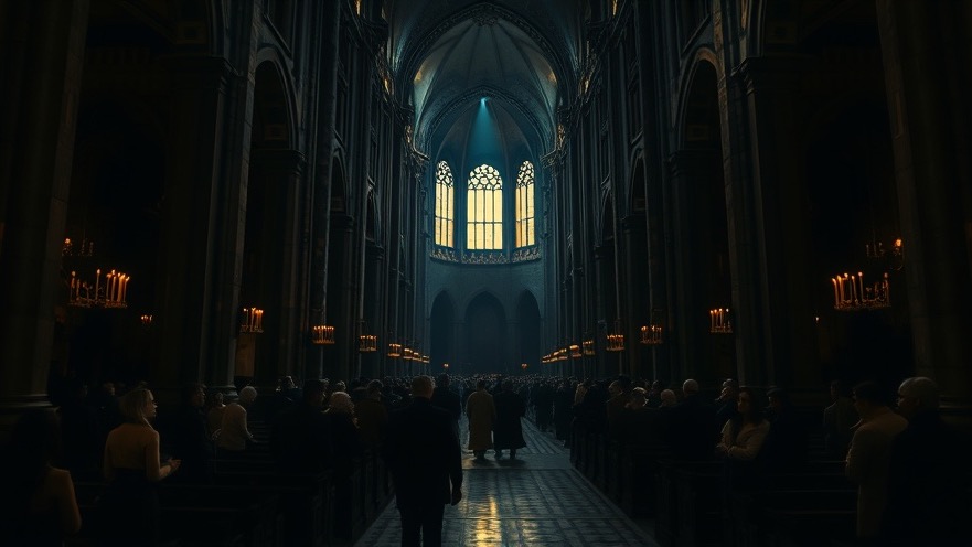 Cinematic cathedral interior evoking revival with prophetic gifts and spiritual awakening.