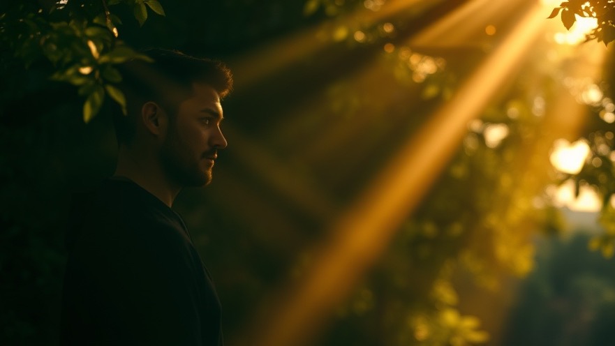Rick Renner offers prophetic insight in a serene grove, embodying faith-driven revival.