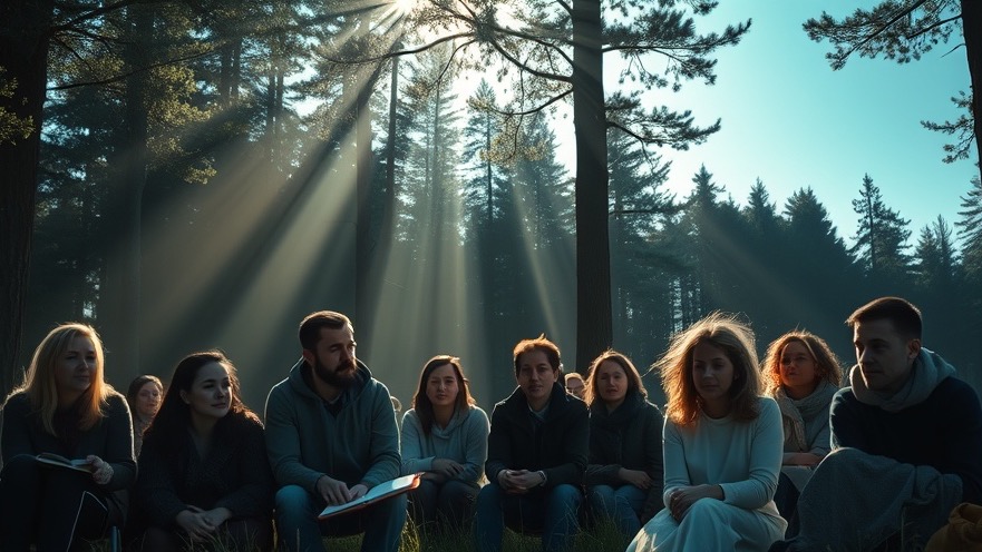 Diverse group reflects on prophecy and gospel advancement in a serene forest setting.