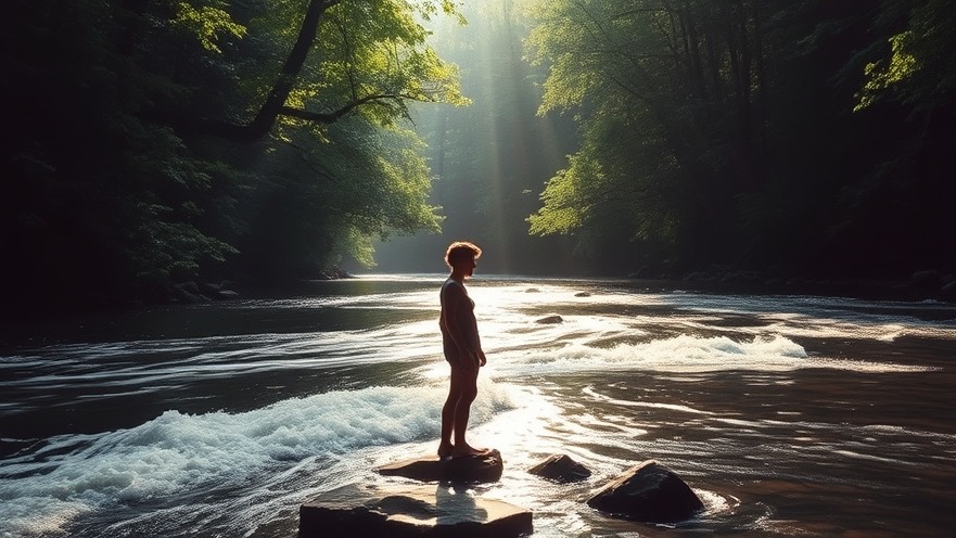 A serene figure by a river symbolizes spiritual maturity and emotional growth.