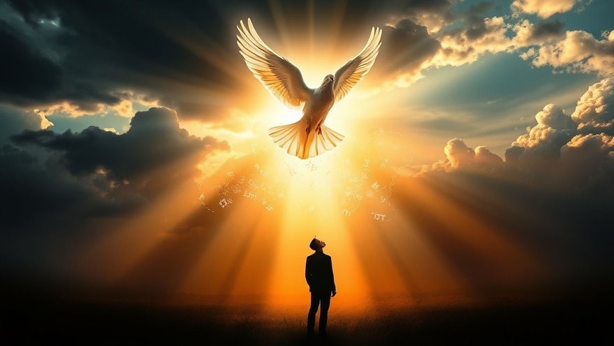 Translucent dove symbolizing Holy Spirit trust illuminates a chaotic landscape.