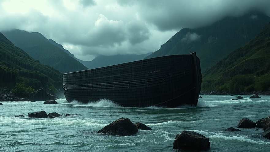 Prophetic message illustrated by Noah's Ark discovery in a stormy river scene.