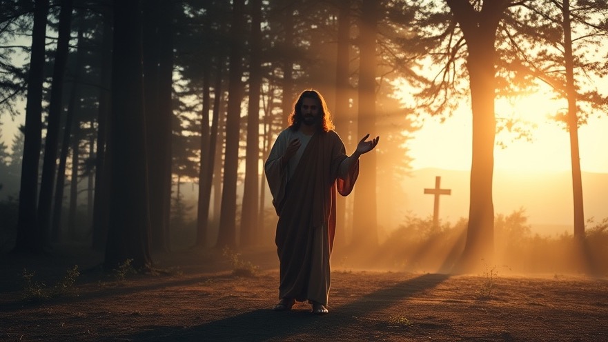 Jesus offers healing in a serene dawn scene, embodying the power of prayer and miracles.