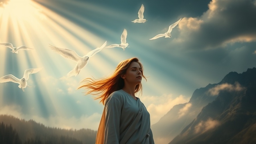 Patricia King in spiritual warfare, embodying divine communion under ethereal skies.