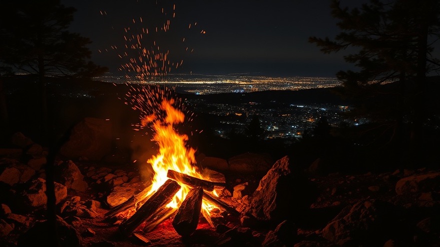 Roaring fire in a rocky forest clearing, symbolizing the power of prayer and the covenant of God.