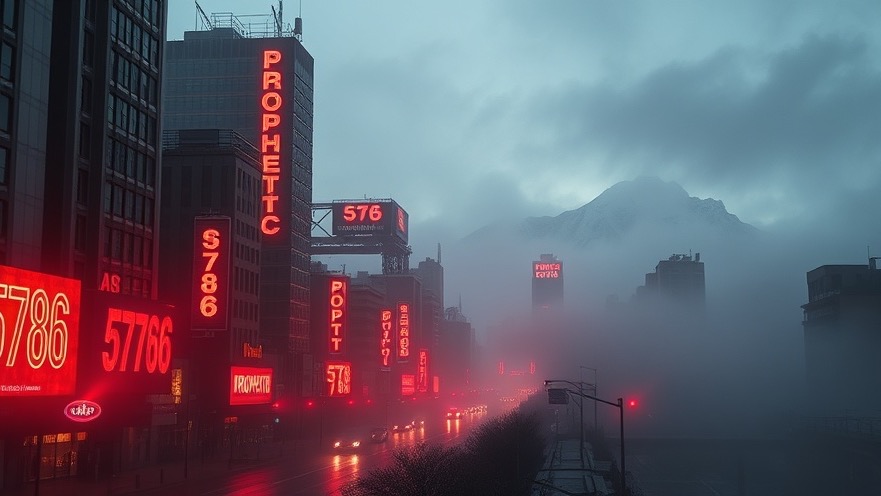 Dawn cityscape reflecting Patricia King's supernatural increase with prophetic neon signs.
