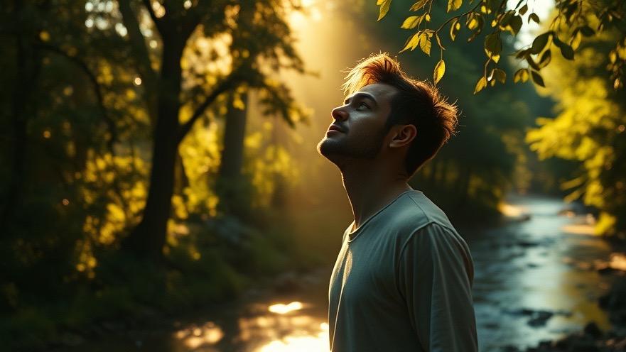 A figure in sunlight embodies works of the flesh and fruits of the Spirit, reflecting awe.
