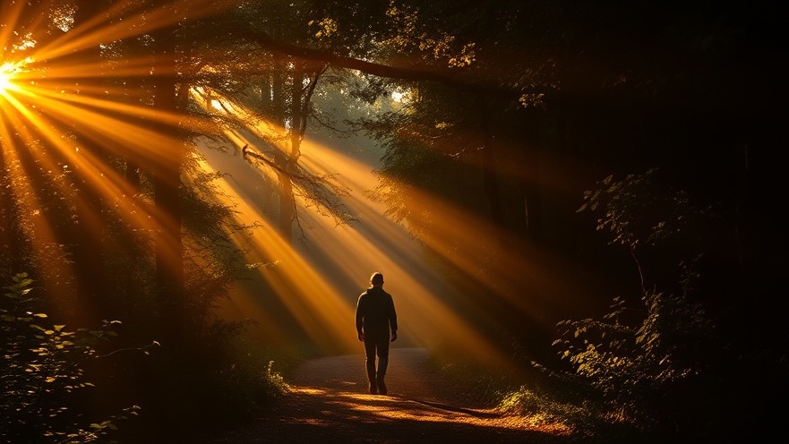 Individual on a forest path, embodying spiritual breakthrough and healing miracles.