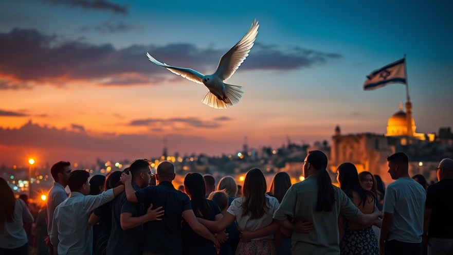 A luminous dove symbolizes the Ezekiel prophecy in Jerusalem's twilight, showcasing unity and hope.