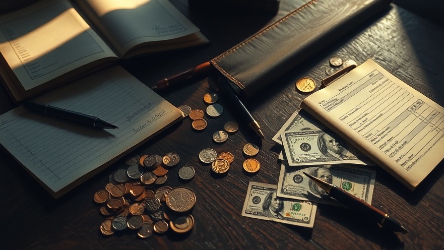 Cinematic image of a dark wooden table showcasing cryptocurrency basics with vintage currency.