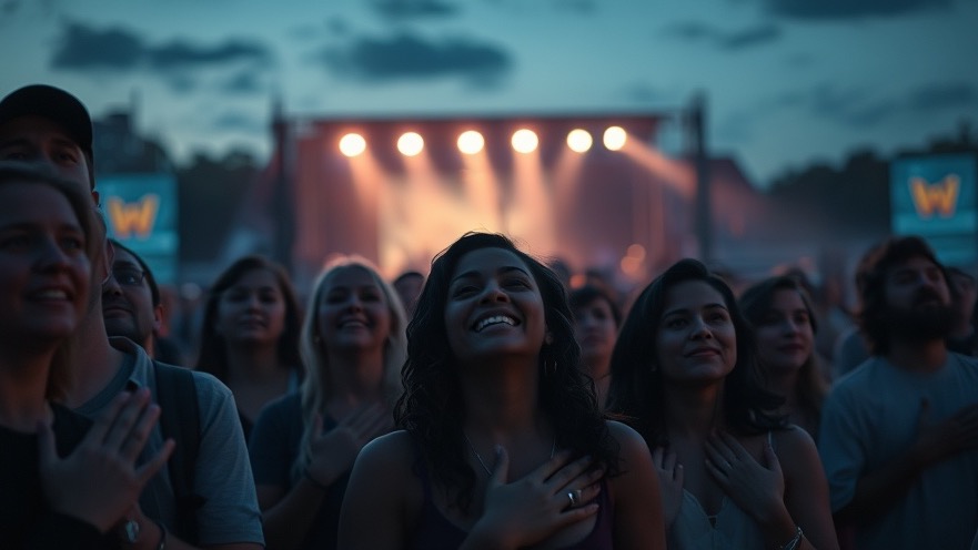 A revival event scene showcasing diverse faces in joy and awe, embodying healing and faith.