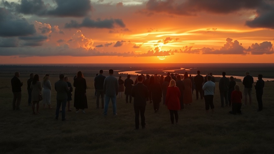A diverse group seeks spiritual support in prayer at dawn, embodying biblical hope and healing.