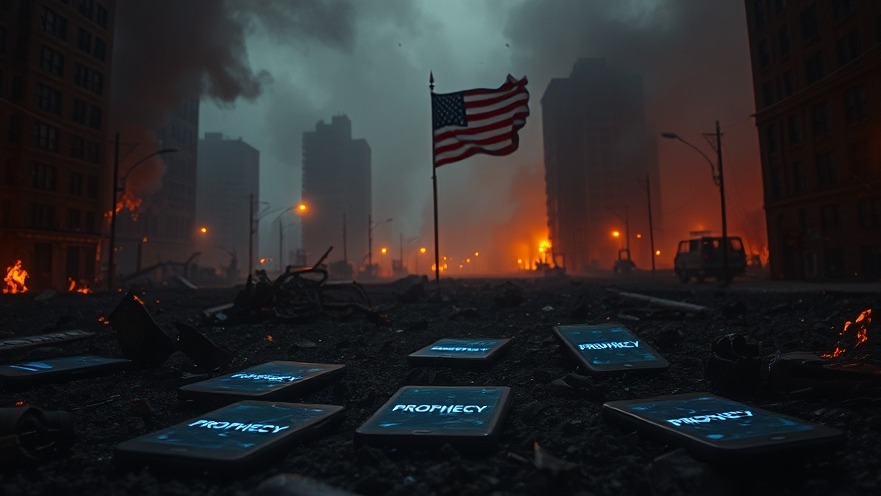 A desolate urban landscape with fiery aftermath symbolizes prophetic insights and spiritual awakening.