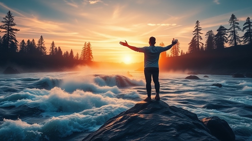 Rick Renner experiencing spiritual breakthrough at a serene river sunset.