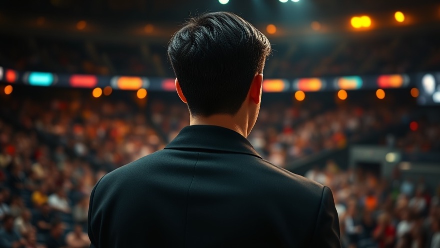 Young man at a bustling arena, embodying the seven mountain mandate.