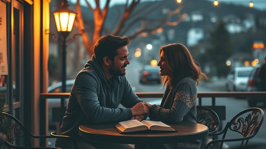 Couple sharing intimacy on a quiet patio, reflecting community healing and spiritual warfare.