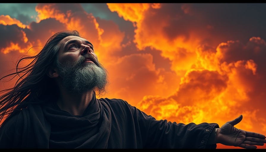 Cinematic portrayal of revelation with fiery background.