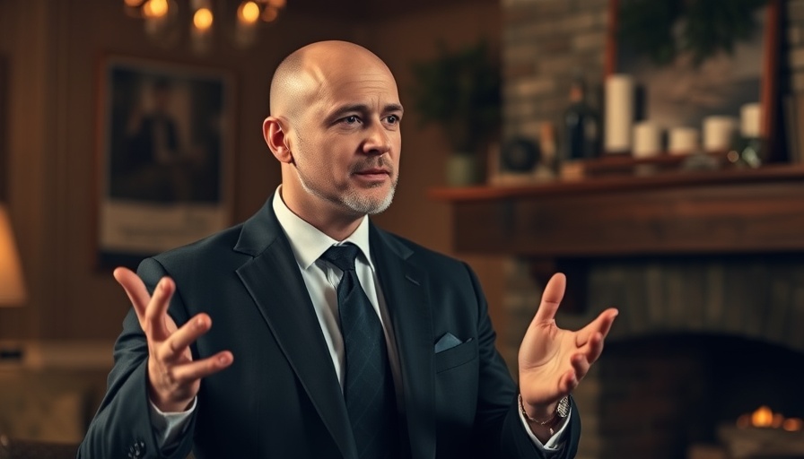 Expressive man discussing soul prosperity in a cozy room.