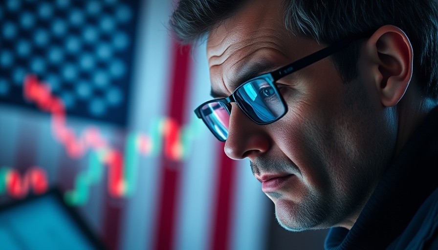 Focused individual interpreting economic data with American flag background.