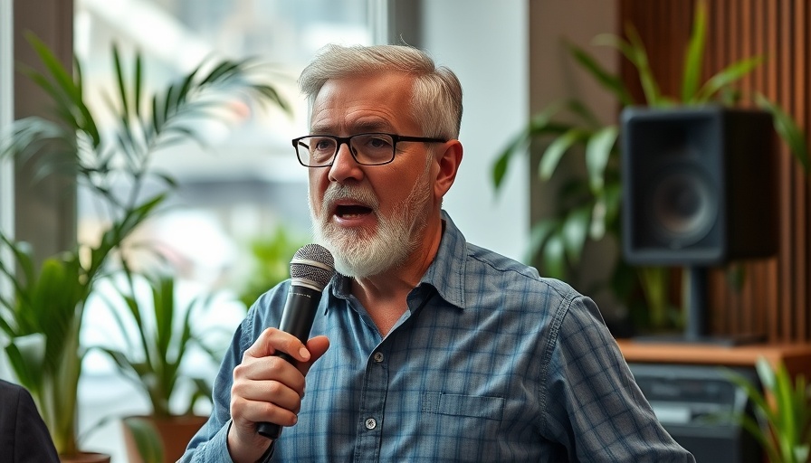 Faith Revealed: Man speaking indoors near plants.